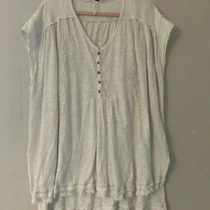 Free People Aster Henley Oversized Tunic Top White Size M Linen Cotton Blend